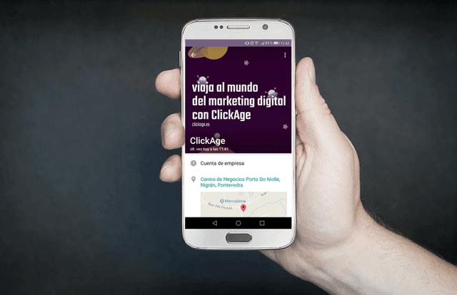 Visualización del perfil de empresa de ClickAge en la nueva herramienta de mensajería instantánea WhatsApp Business