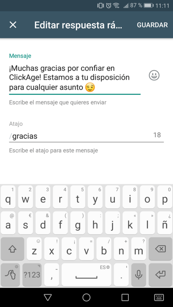 Respuestas rápidas en WhatsApp Business