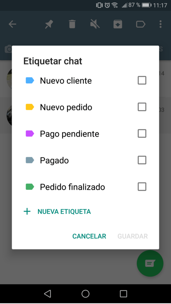 Etiquetas en WhatsApp Business